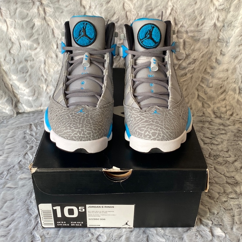 Men’s Air Jordan 6 Rings Size 10.5 WLF /GREY / BLK-CL GRY-DK PDWR BL